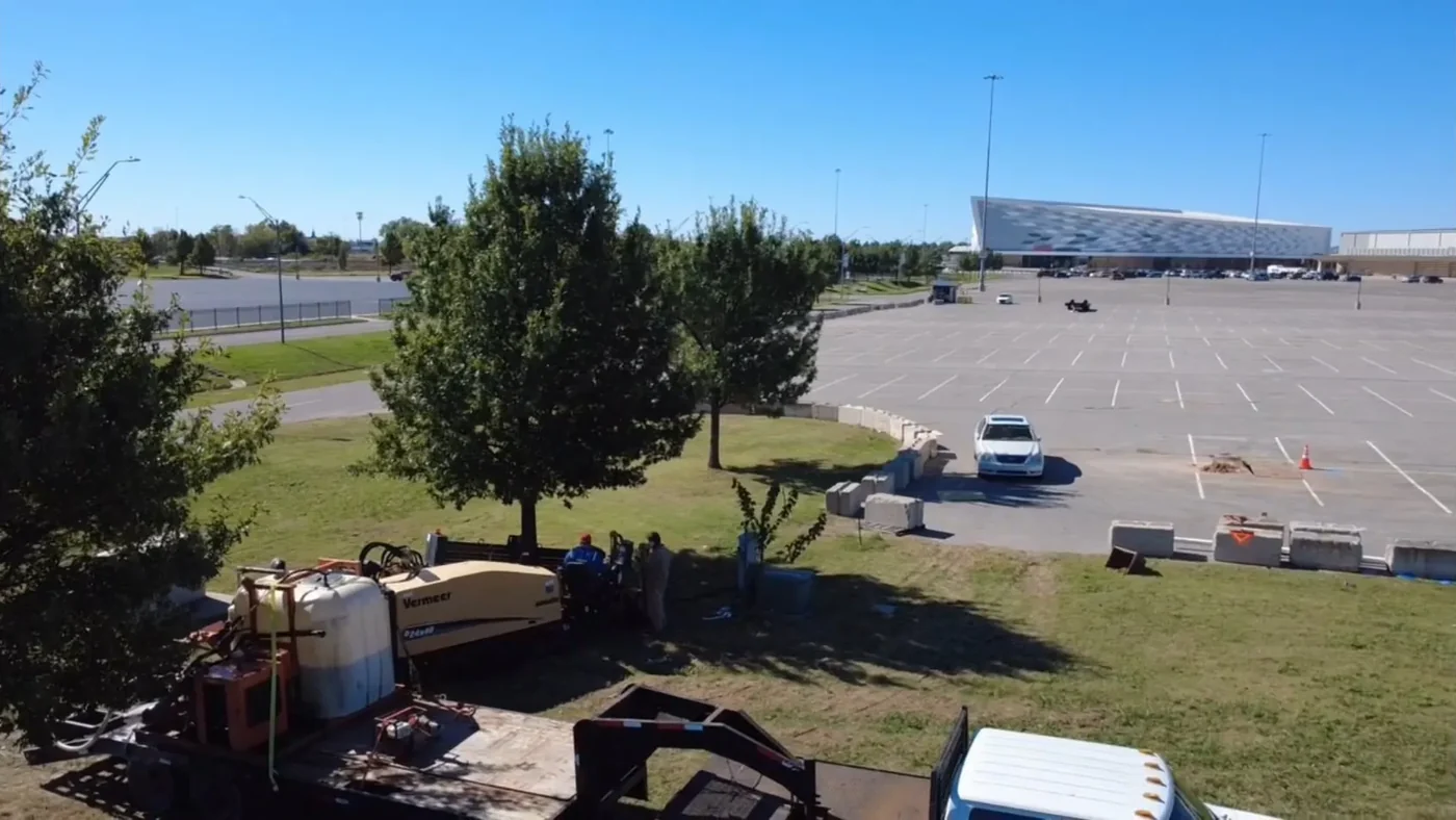 Underground conduit installation at a stadium facility, Texas